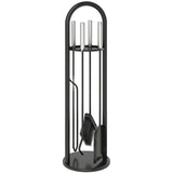 5 Piece Fireplace Companion Set Metal Fireside Tool Kit with Stand for Indoor Fireplace Silver