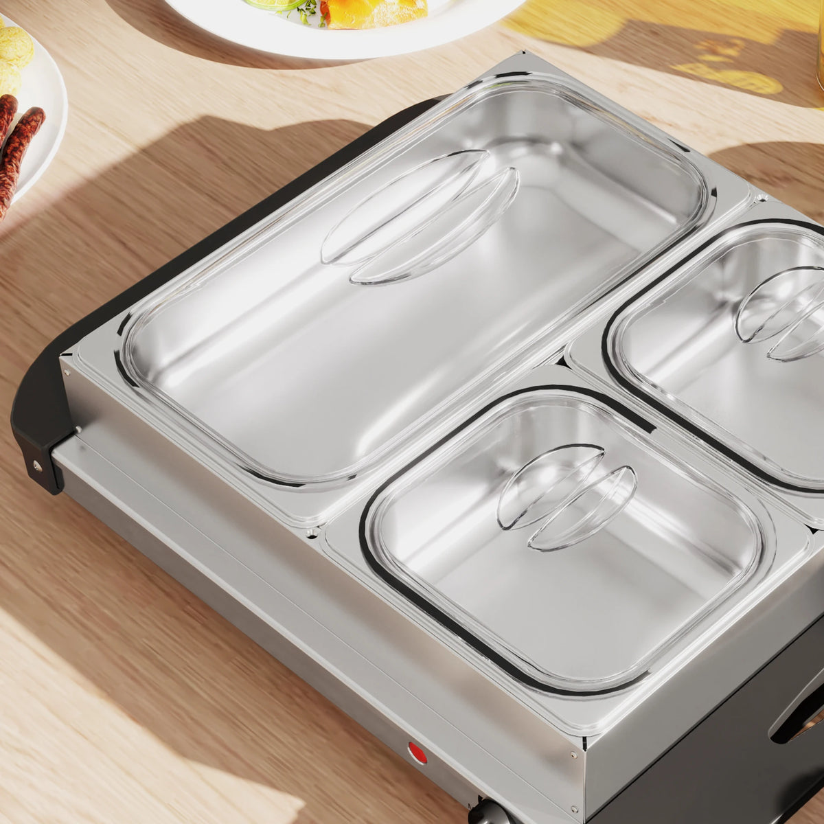 4.5L Electric Buffet Server and Food Warmer with 3 Trays and Lids, Stainless Steel