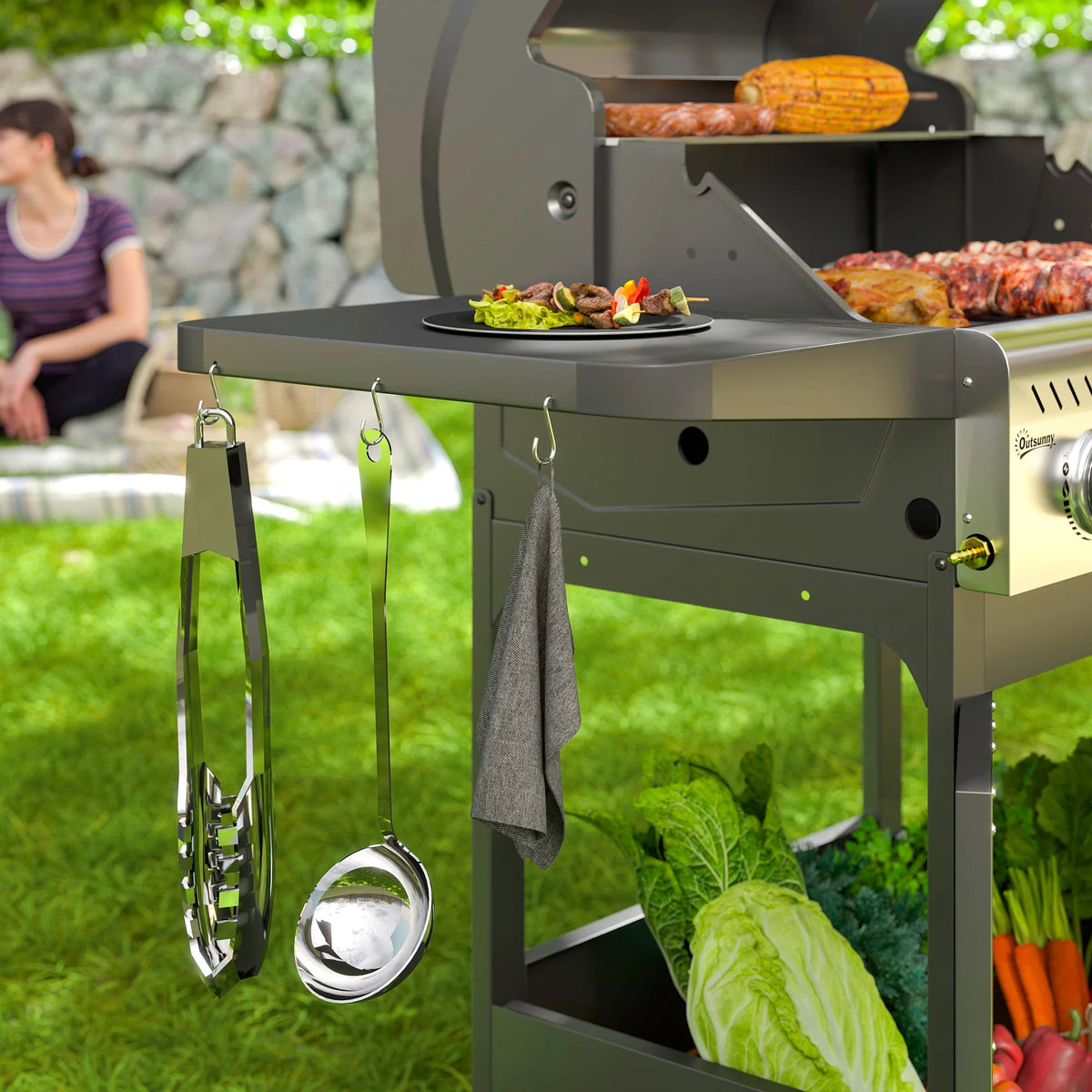 3 Burner Gas BBQ Trolley with See-Through Lid and Thermometer