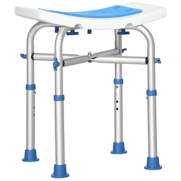 Adjustable Shower Stool with Foot Pads for Elderly and Disabled, Blue