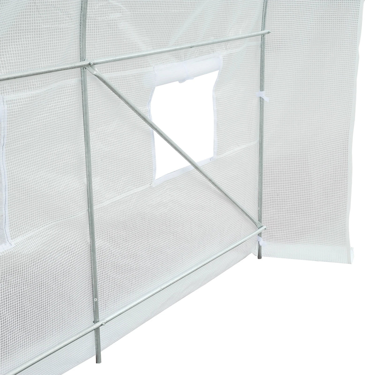 Walk In Polytunnel Greenhouse 3.5x2x2m with Mesh Windows Galvanised Steel Frame Grid Threaded PE Cover White
