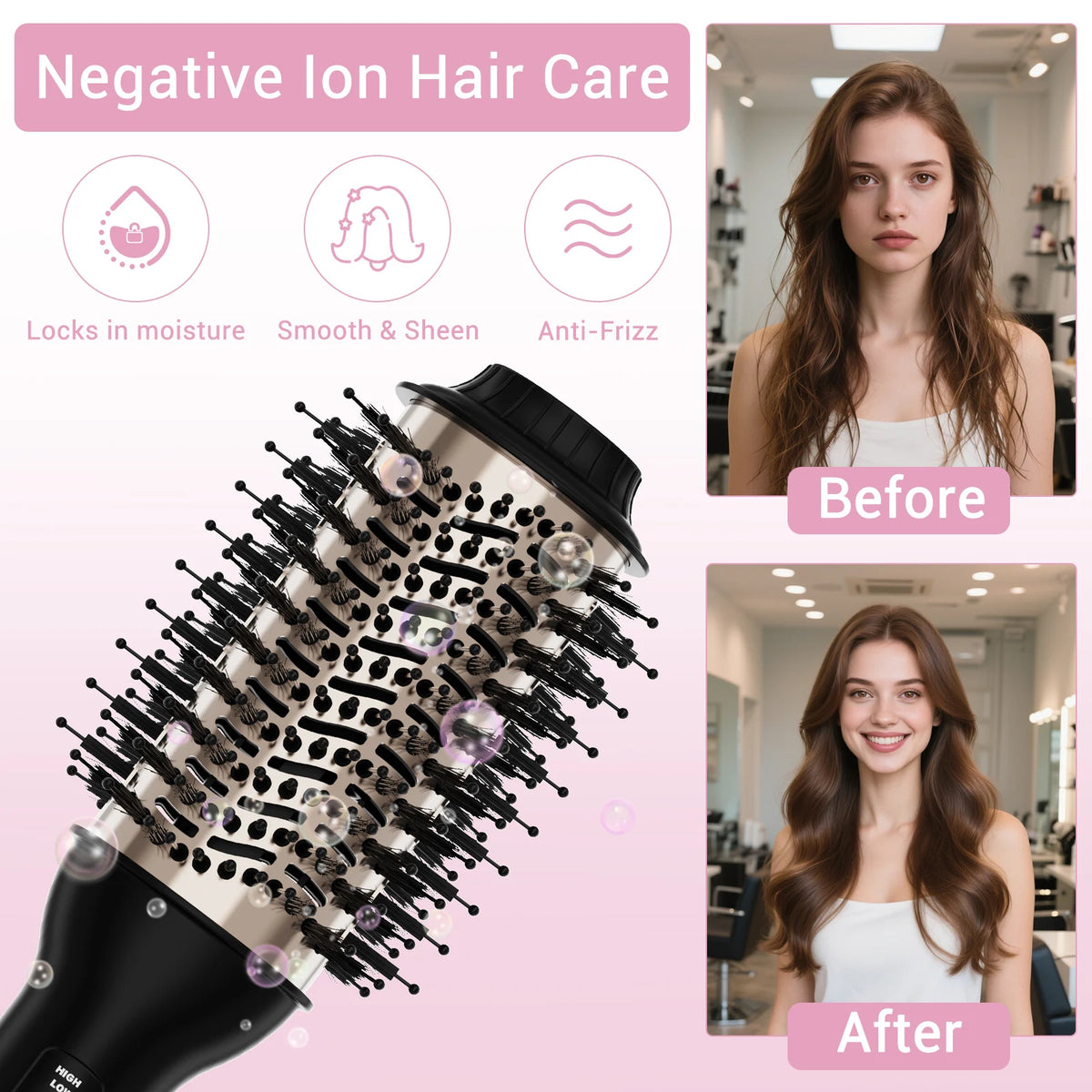 Hair Dryer Brush with 60mm Oval Barrel, One-Step Hot Air Styler and Volumiser, UK Plug
