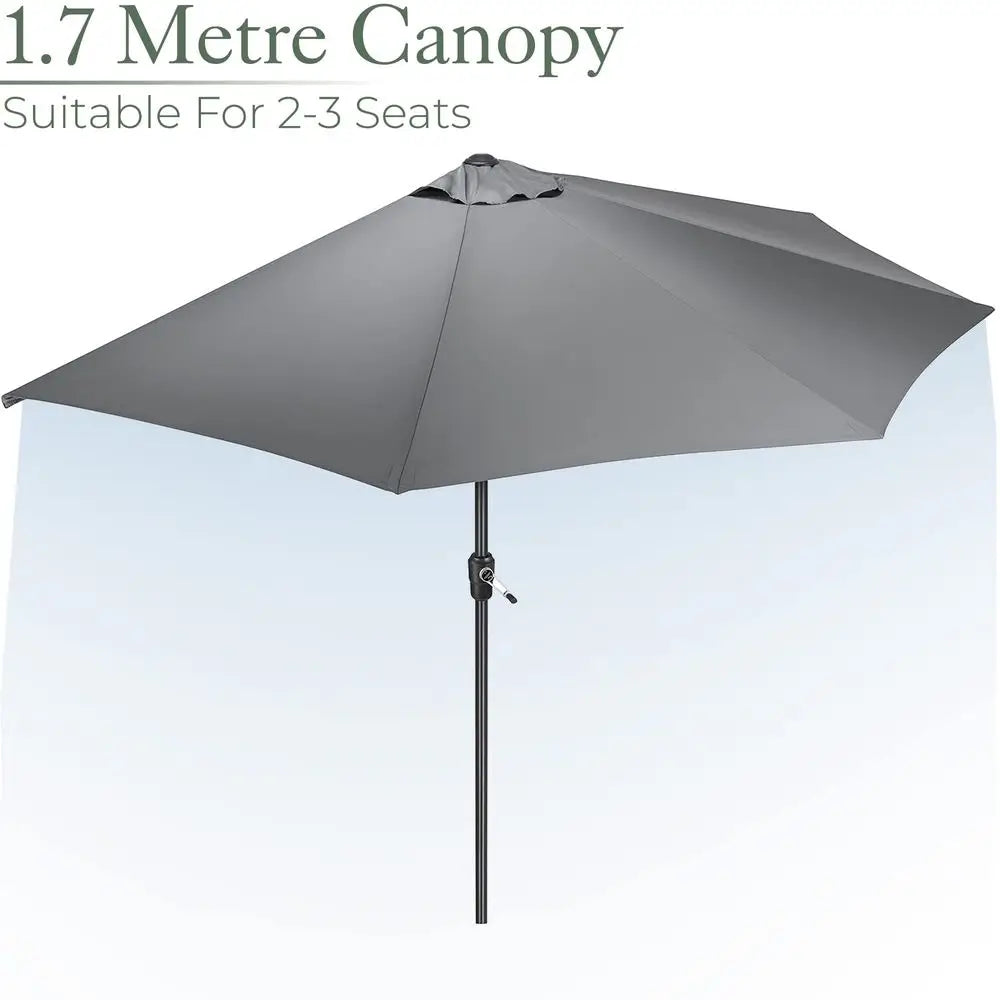 2.7m Half Parasol with Crank Handle, Wall and Balcony Garden Umbrella, UV30, Grey