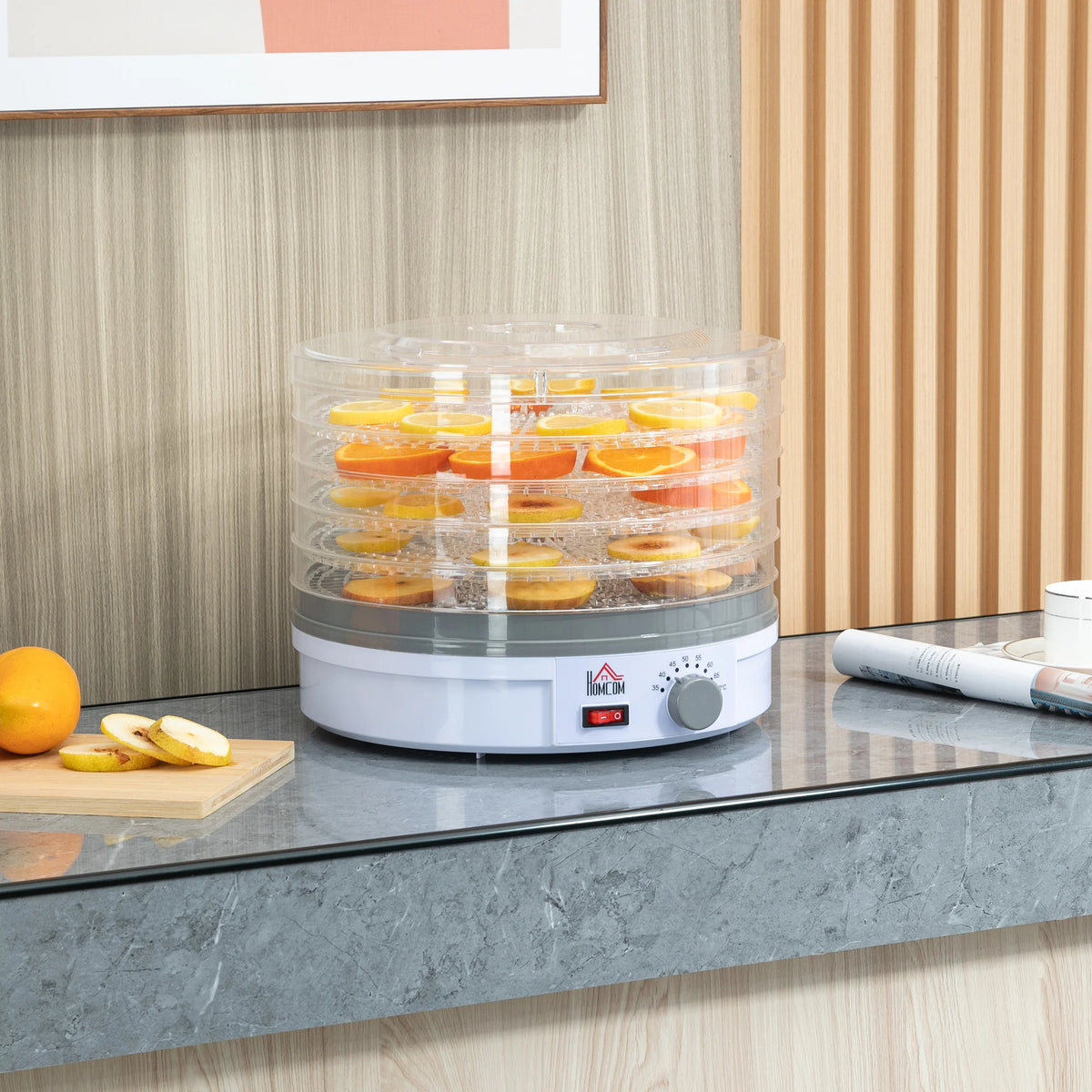 5-Tier Food Dehydrator with Adjustable Temperature, 245W, White