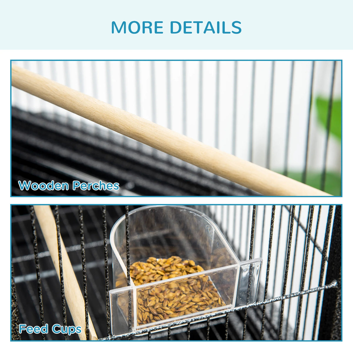 Rolling Bird Cage with Detachable Stand 7 Doors Wooden Perches Food Cups and Pull Out Tray
