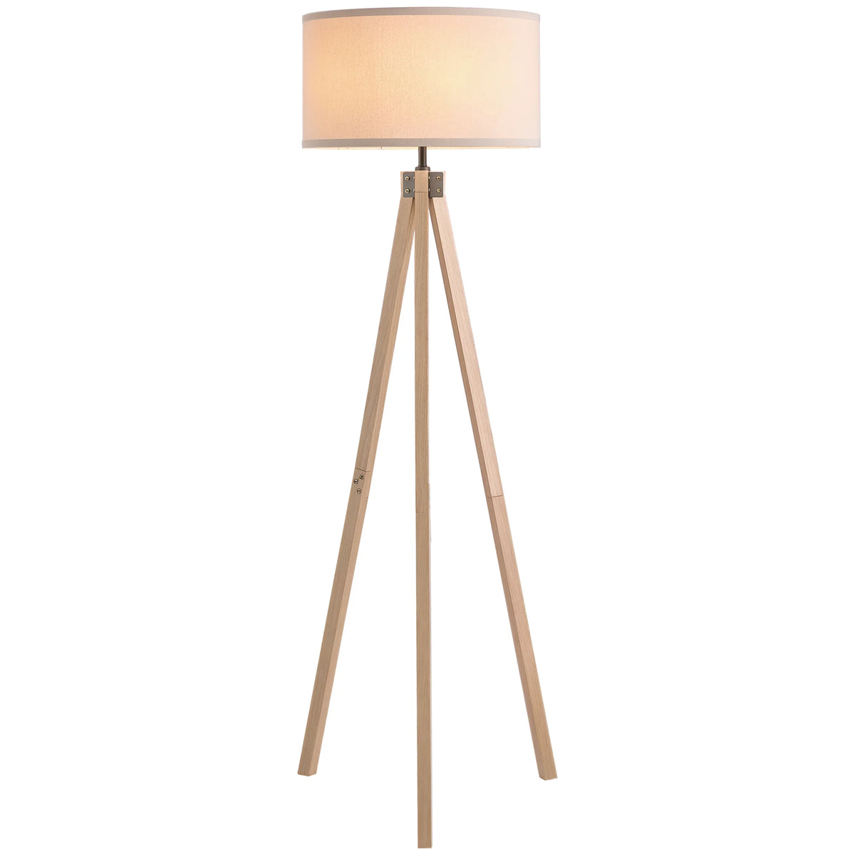 Wooden Tripod Floor Lamp with Linen Shade, E27, Beige