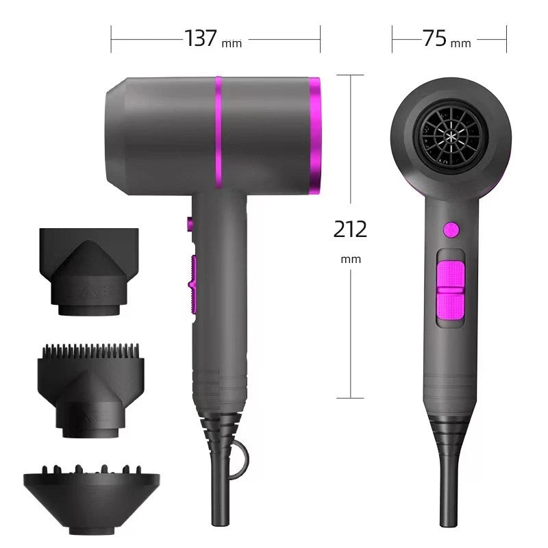 Ionic Hair Dryer with 2 Concentrator Nozzles and Diffuser, 3 Heat Settings and Cool Shot