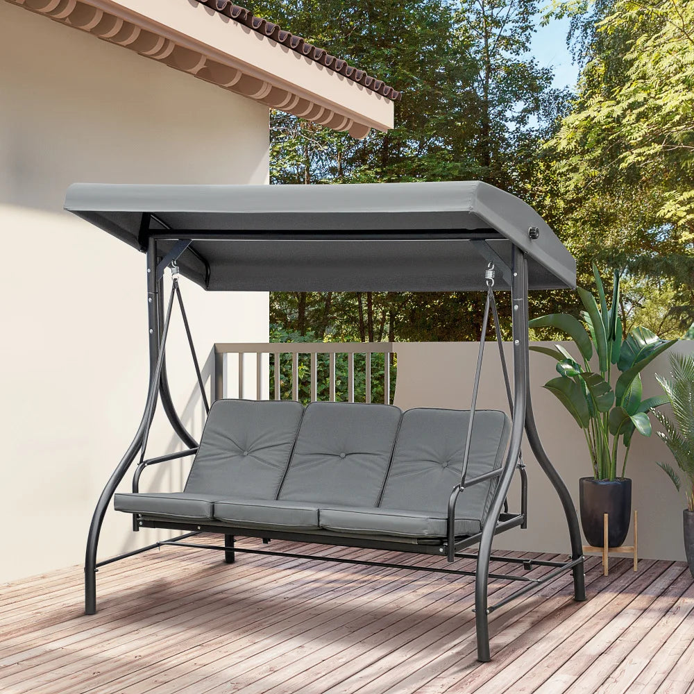 3 Seater Garden Swing Chair with Canopy 2 in 1 Swing Seat Bed Adjustable Outdoor