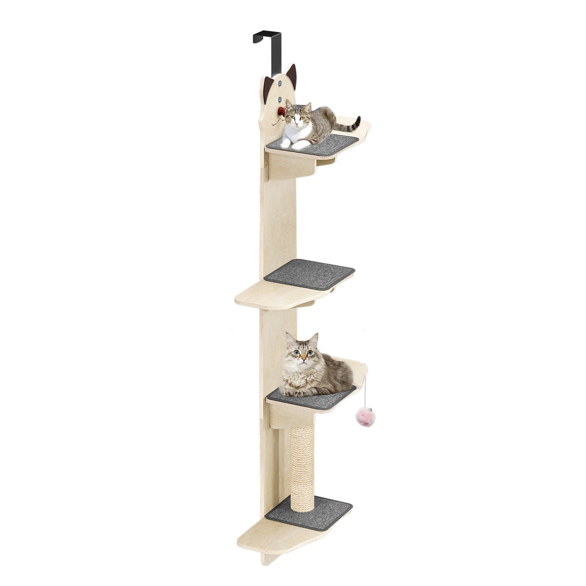 4 Tier Vertical Cat Tree Over The Door Hanging Shelves Scratching Post Tease Ball for Cats