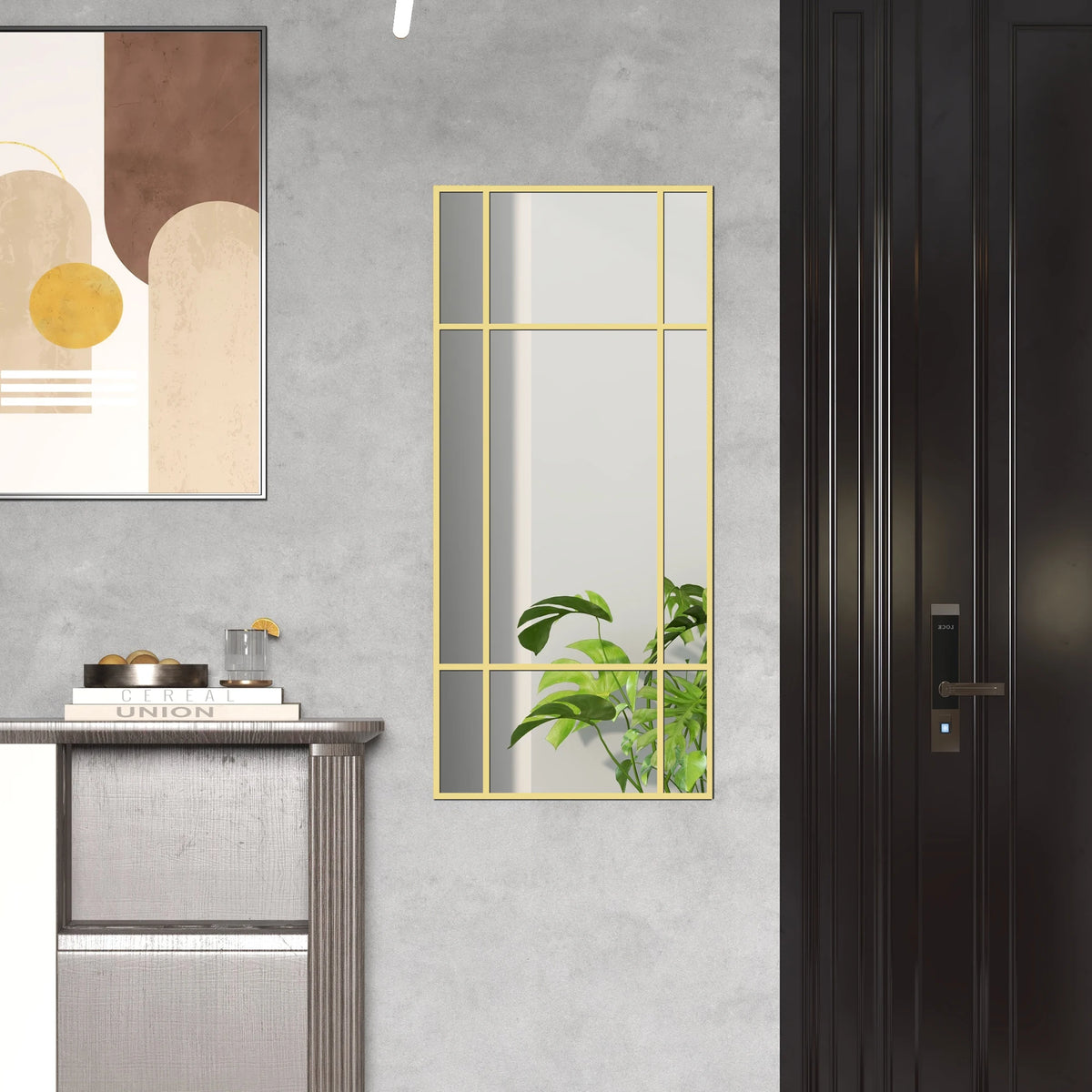Window Style Vanity Mirror 110 x 50cm Hanging Wall Mirror, Gold Tone