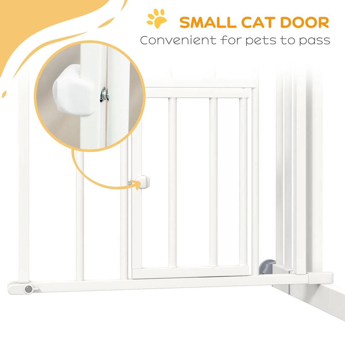 Pressure-Fit Pet Gate with Small Cat Door and Double Lock, 74–80cm, White