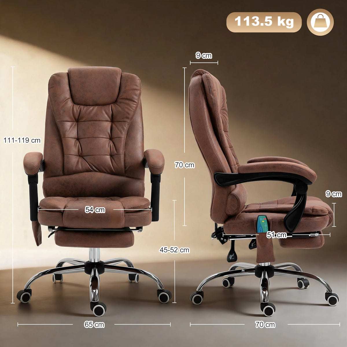 High Back Massage Office Chair with Heat, 6 Vibration Points and Footrest