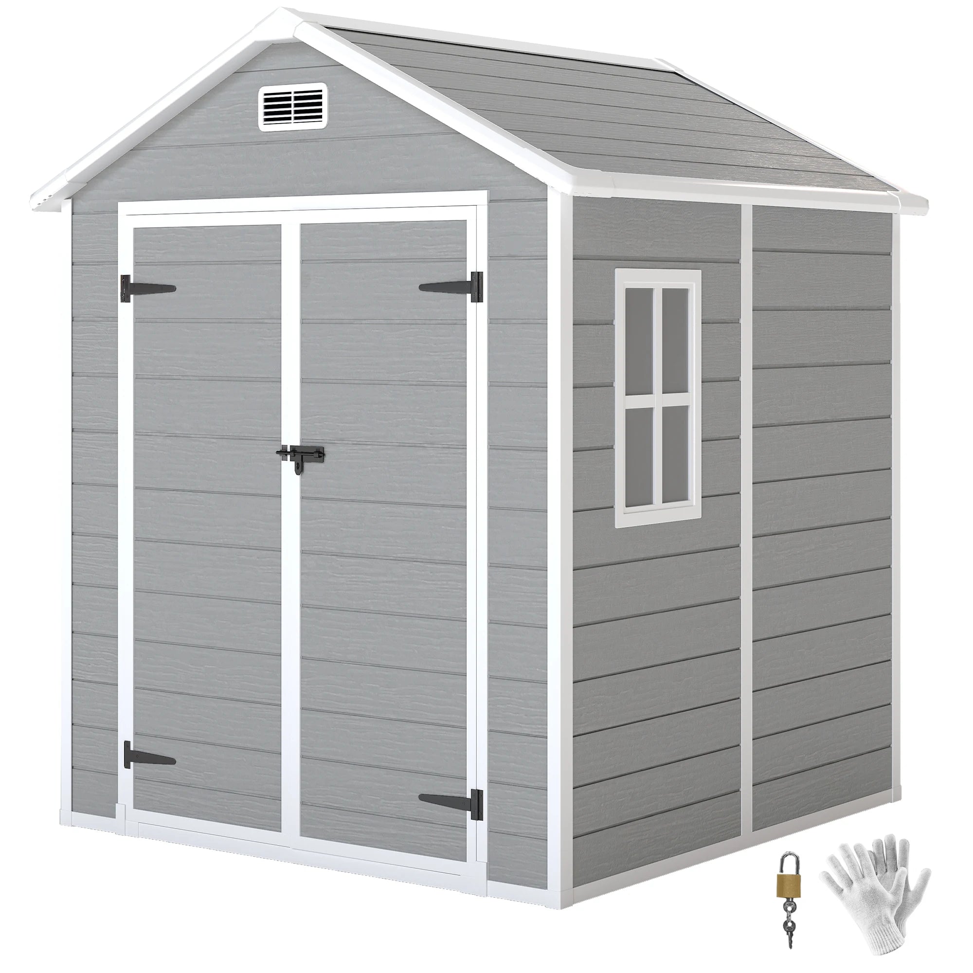 6 x 5ft Resin Plastic Garden Shed with Floor, Window, Double Doors and Dual Ventilation
