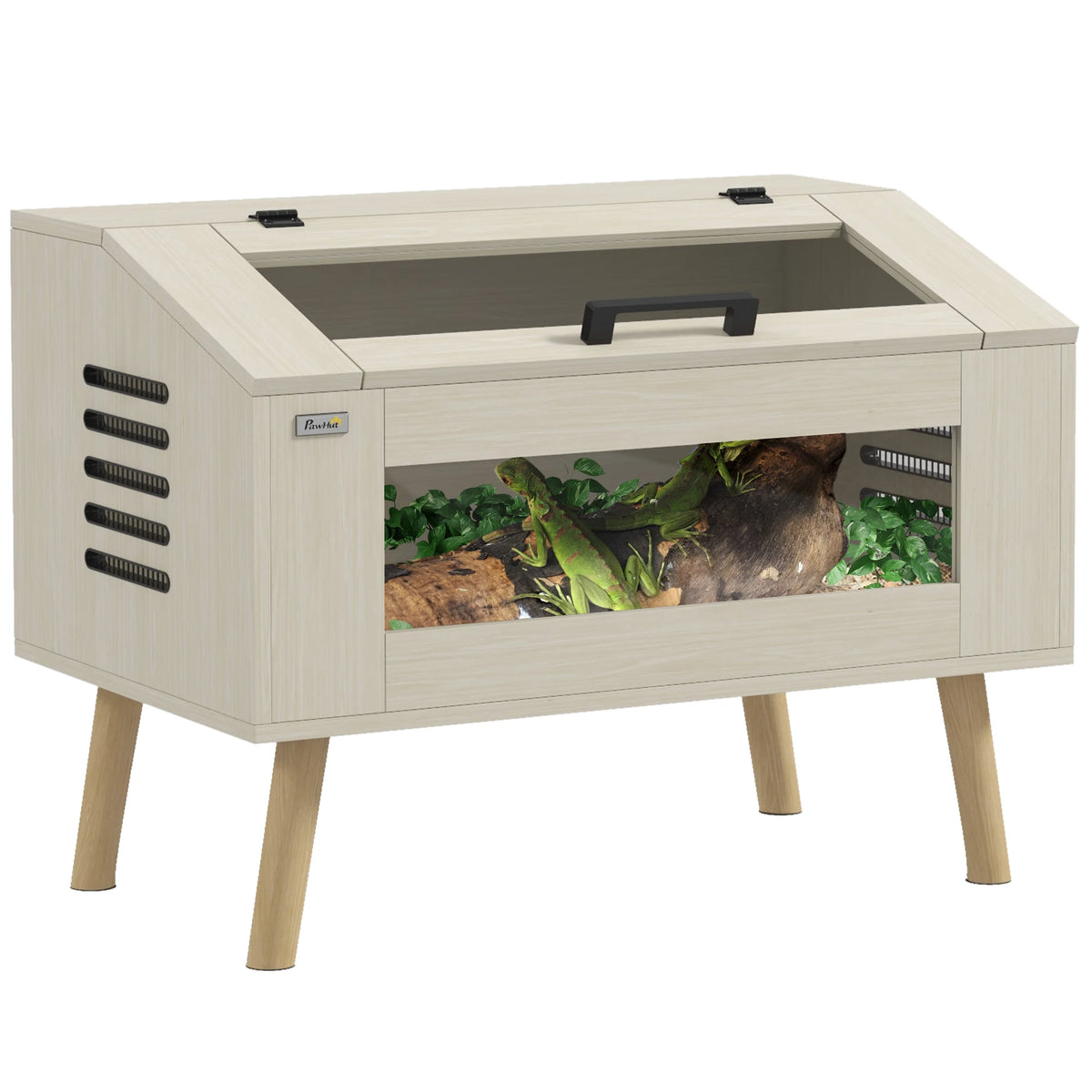 Reptile Vivarium Terrarium with Tempered Glass Windows, Openable Top for Snake Lizards, Horned Frogs, Chameleons