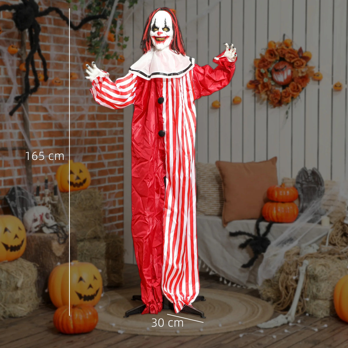 Sound Activated Halloween Animatronic Clown with Red Light-Up Eyes