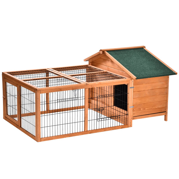 Wooden Rabbit Hutch with Extra Large Run Detachable Design Openable Roofs and Pull Out Tray