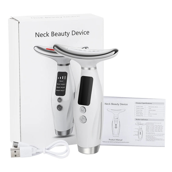 LED Neck Face Massager 7 Color Light Therapy Skin Tightening Device