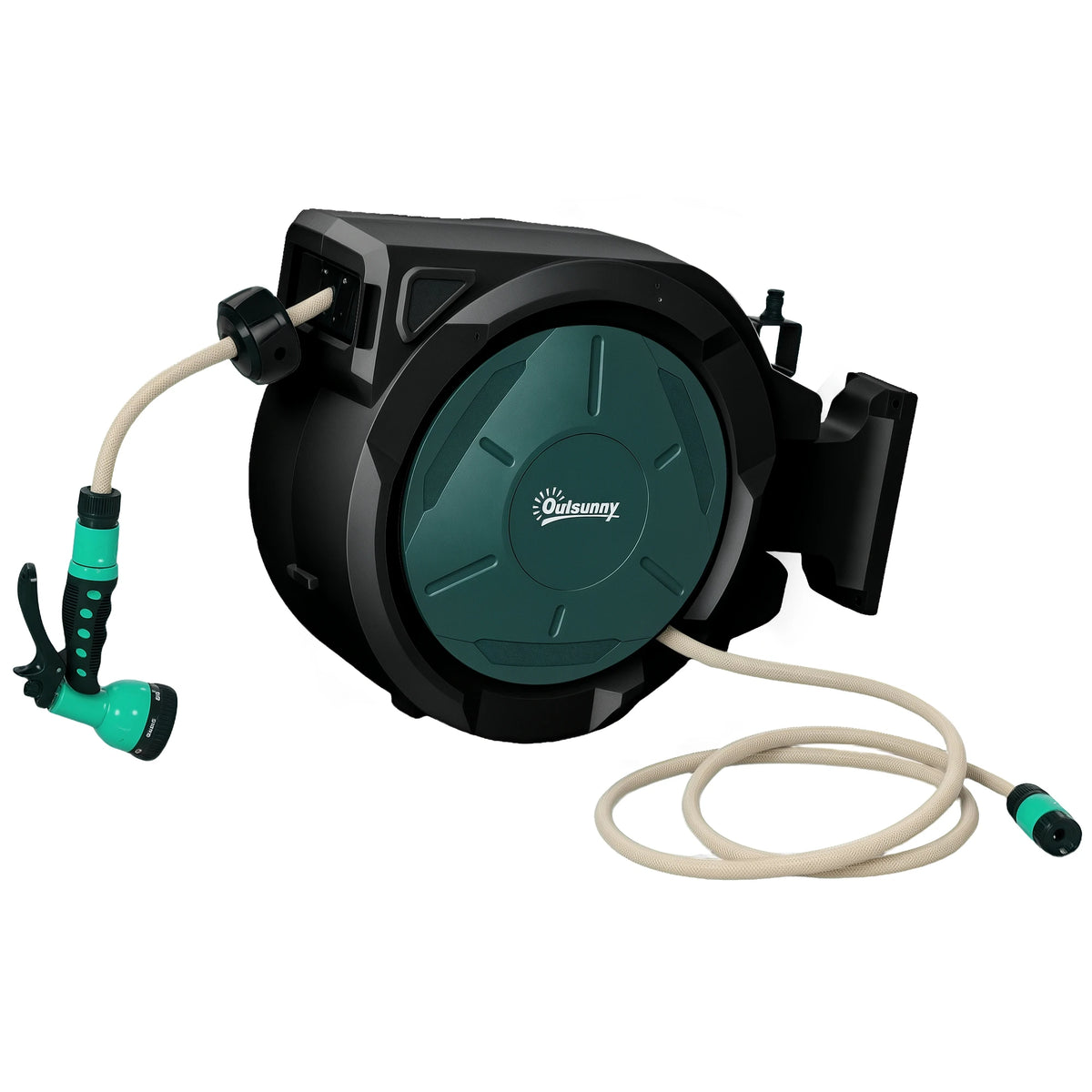 Retractable Wall-Mounted Hose Reel with 30m Hose, Auto Rewind and Lock, Green