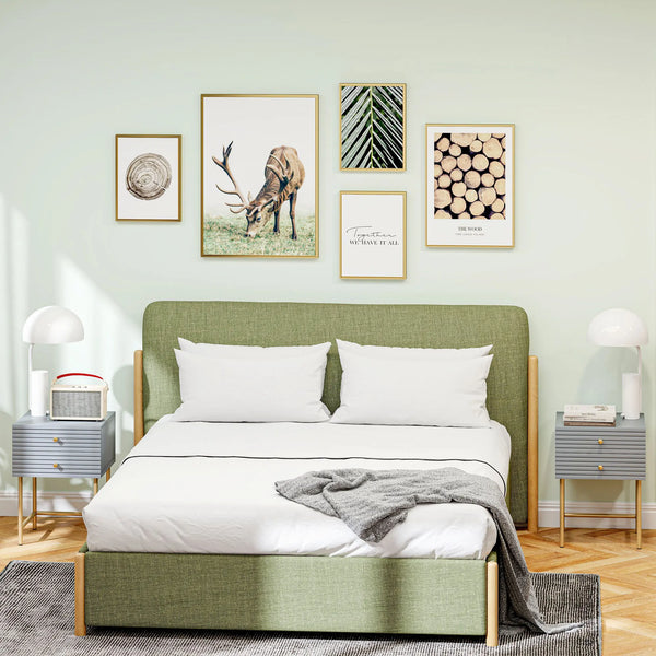 Bedside Tables Set of 2 with 2 Drawers and Gold-Tone Legs, Grey