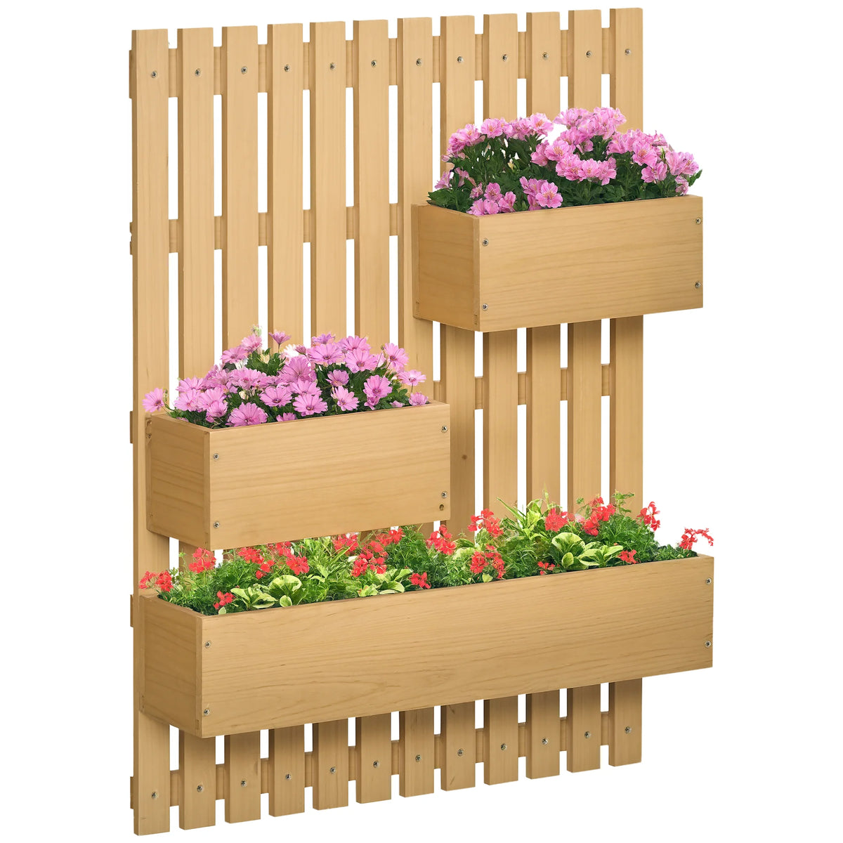 Wall-Mounted Garden Planters with Trellis and 3 Movable Planter Boxes, Natural