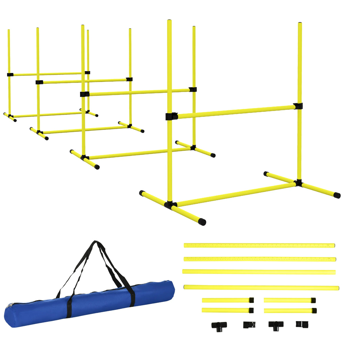 4 Piece Dog Agility Training Set 99x65x94cm Adjustable Height Jumps with Carrying Bag Freestanding Yellow