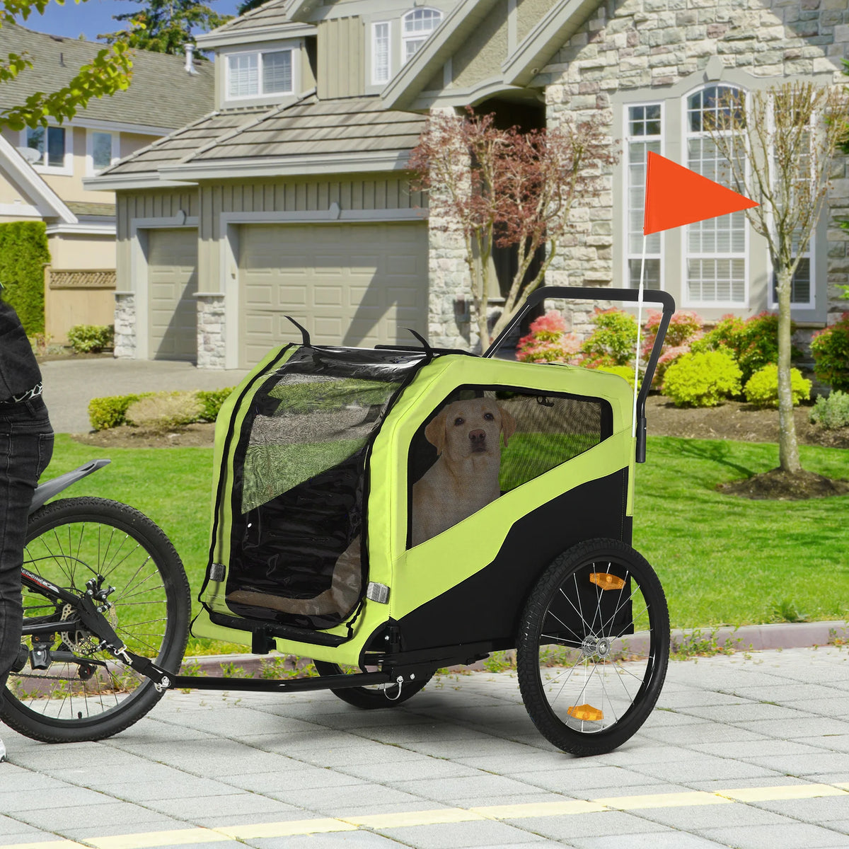 2 in 1 Dog Bike Trailer and Pet Stroller with Hitch Mesh Windows Sunroof and Reflectors for Large Dogs