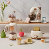 Wooden Kids Toy Kitchen Set 4 Piece with Toaster Mixer and Blender Food Accessories and Utensils for Pretend Play