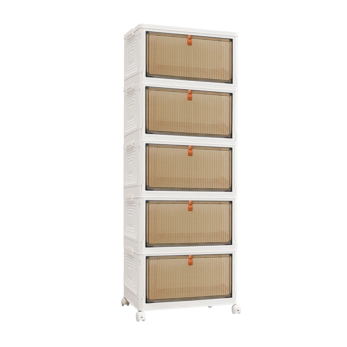 Stackable Storage Boxes with Lids 3 4 or 5 Tier 21L per Box Magnetic Front Door 4 Wheels 2 Locking PP