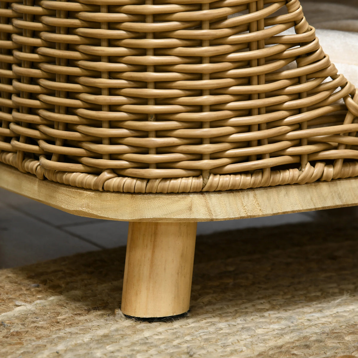 Elevated Wicker Cat House 40x40x34cm PE Rattan Cat Cave with Washable Cushion 19cm Door Light Brown
