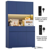 180cm Tall Kitchen Cabinet with LED Lighting and Power Outlet | Sideboard with 6 Doors 2 Drawers and Adjustable Shelves