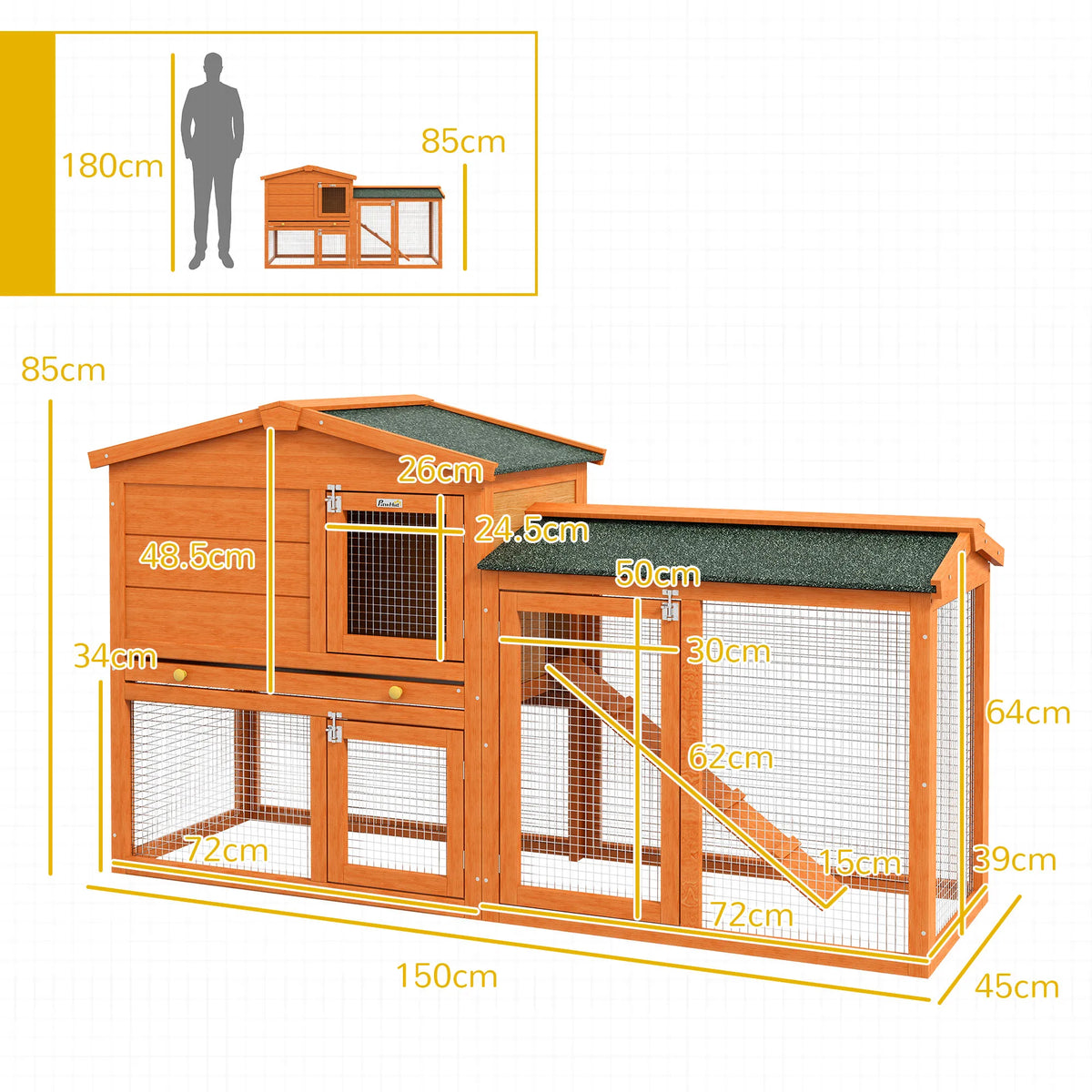 Ramp connecting the upper house and lower run of a wooden rabbit hutch