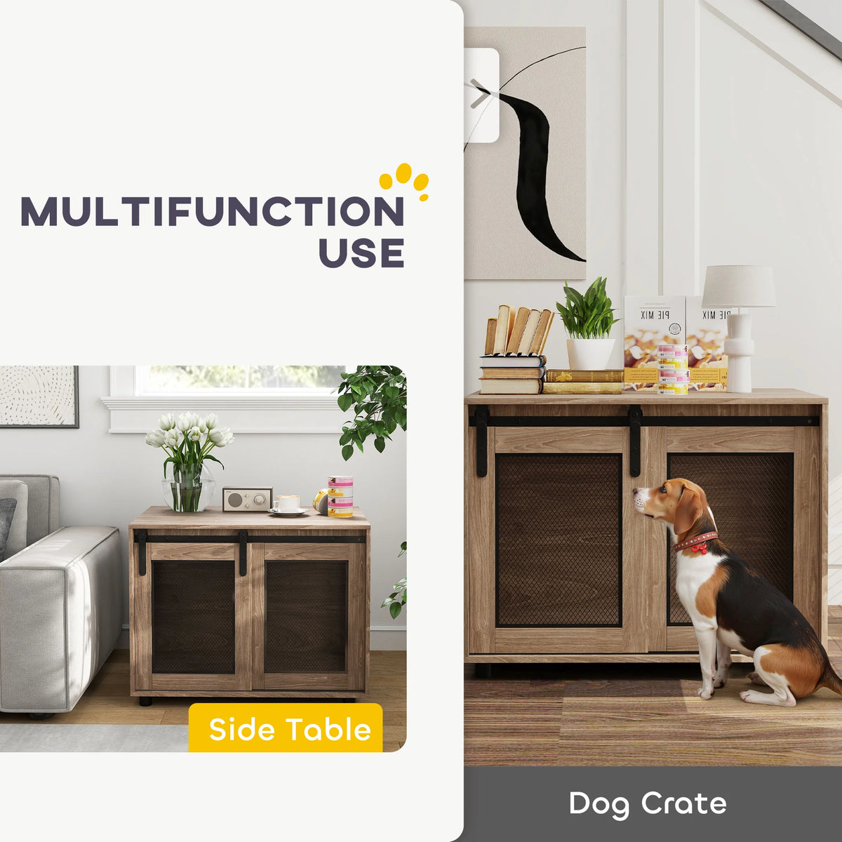 Dog Crate Furniture with Sliding Door, Walnut Brown