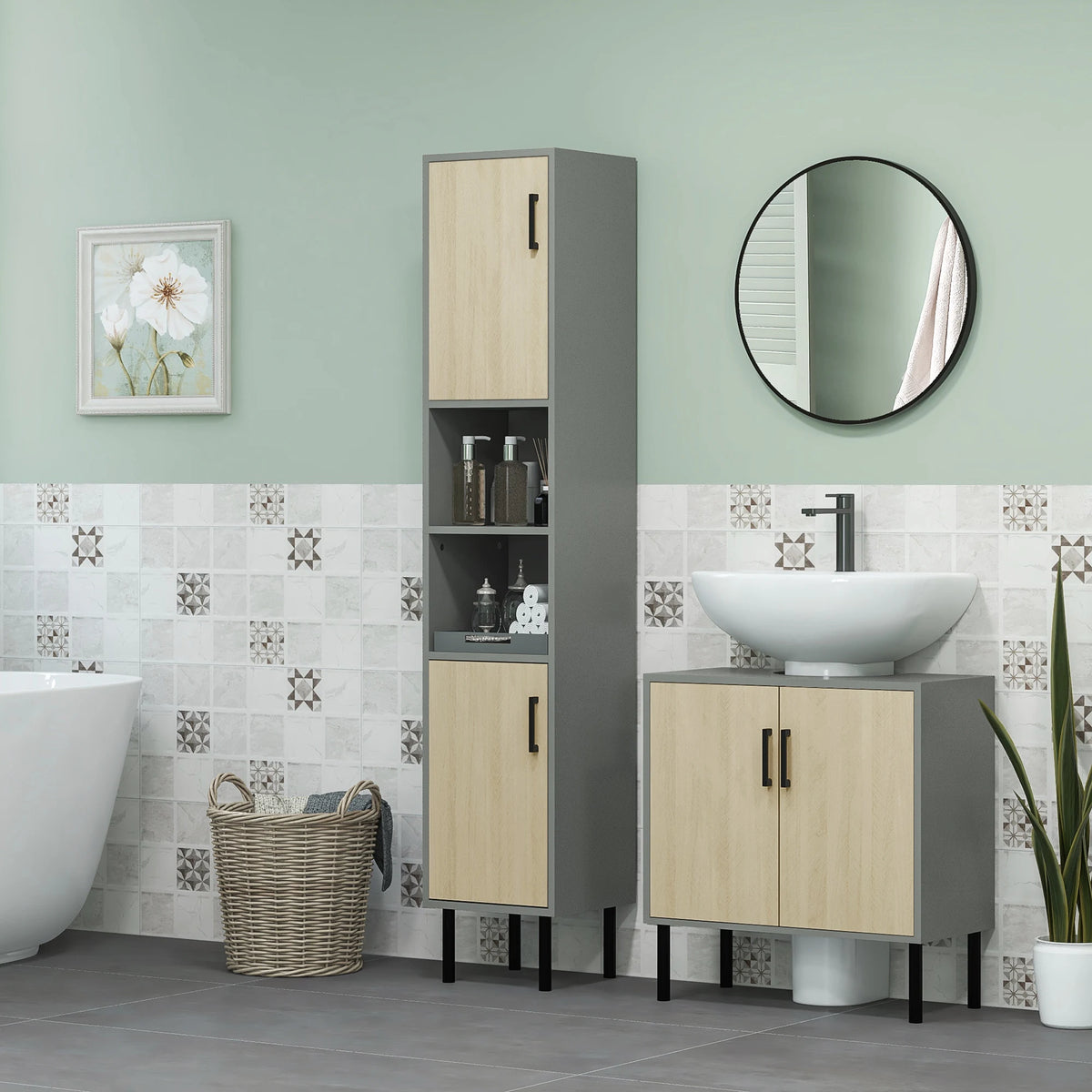 Freestanding Under Sink Bathroom Cabinet with U-Shaped Cut-Out and Shelf