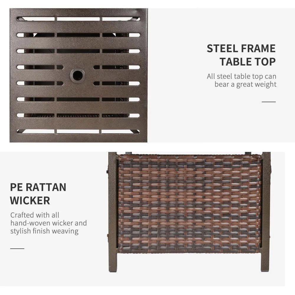 Rattan Garden Coffee Table 55.5cm Square with Umbrella Hole Storage Box Powder Coated for Patio Balcony Brown