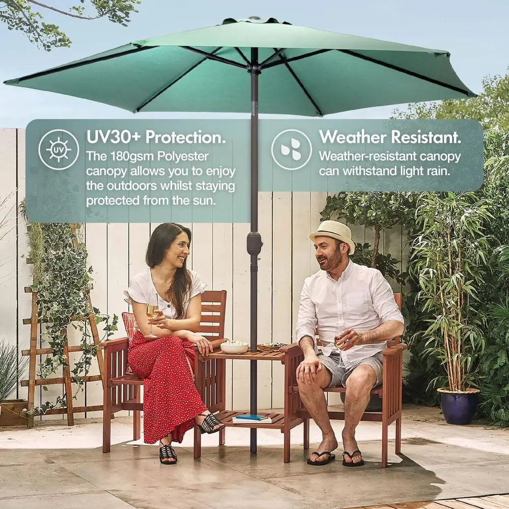 2.7m Garden Parasol with Base, Crank and Tilt, UV30, Dark Green