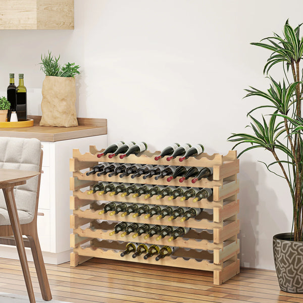 72 Bottle Wine Rack Storage Shelf, Freestanding Pine Wood Cellar Holder