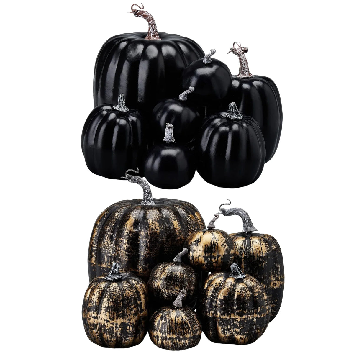 Artificial Pumpkins Set of 7, Black Halloween and Autumn Table Decorations