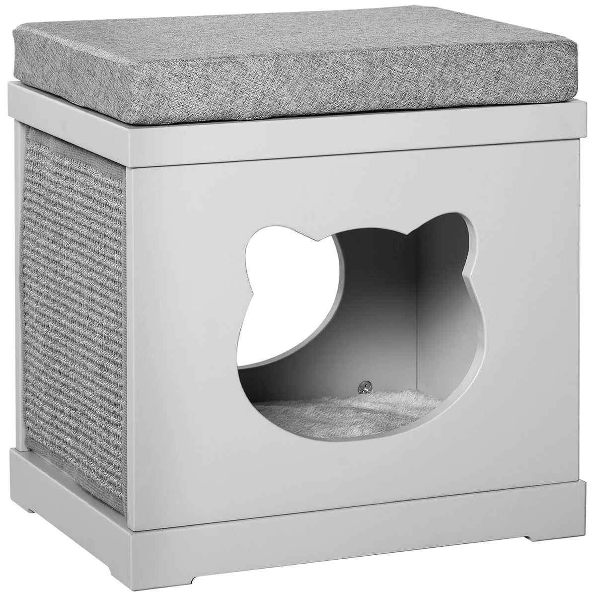 Cat House Cube with Bed on Top 2 Sisal Scratching Pads and Removable Washable Cushions MDF Indoor