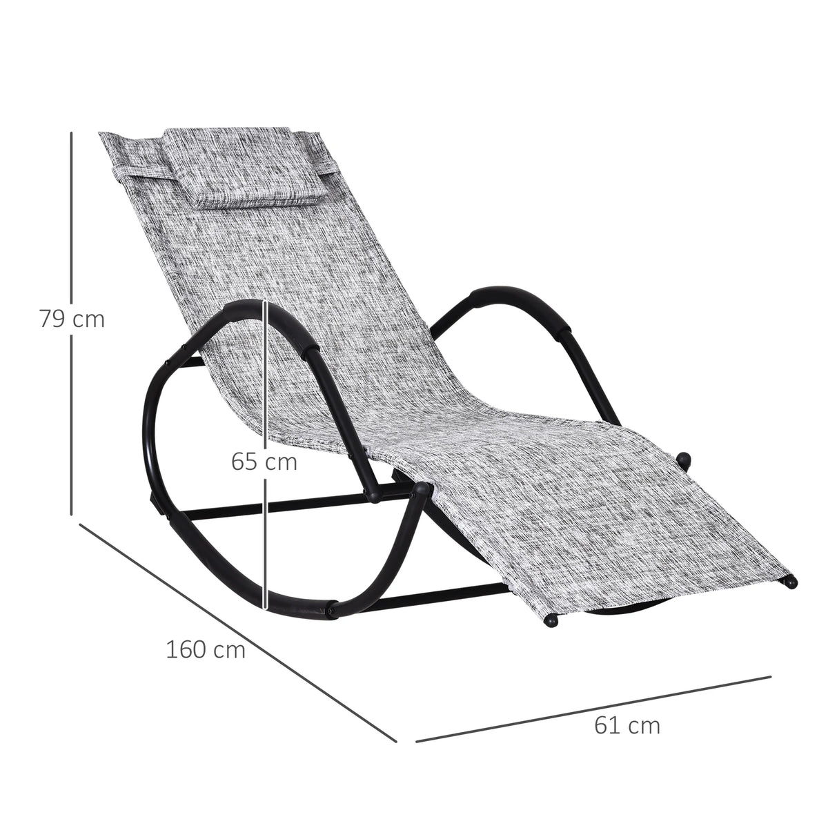 Patio Texteline Rocking Lounge Chair, Zero Gravity Recliner Seat with Padded Pillow, Grey