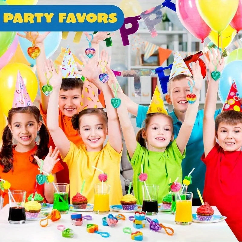 30 Pack Heart Pop Fidget Keychain Bulk Party Favours for Kids Classroom Prizes Birthday Gifts Goodie Bag Fillers
