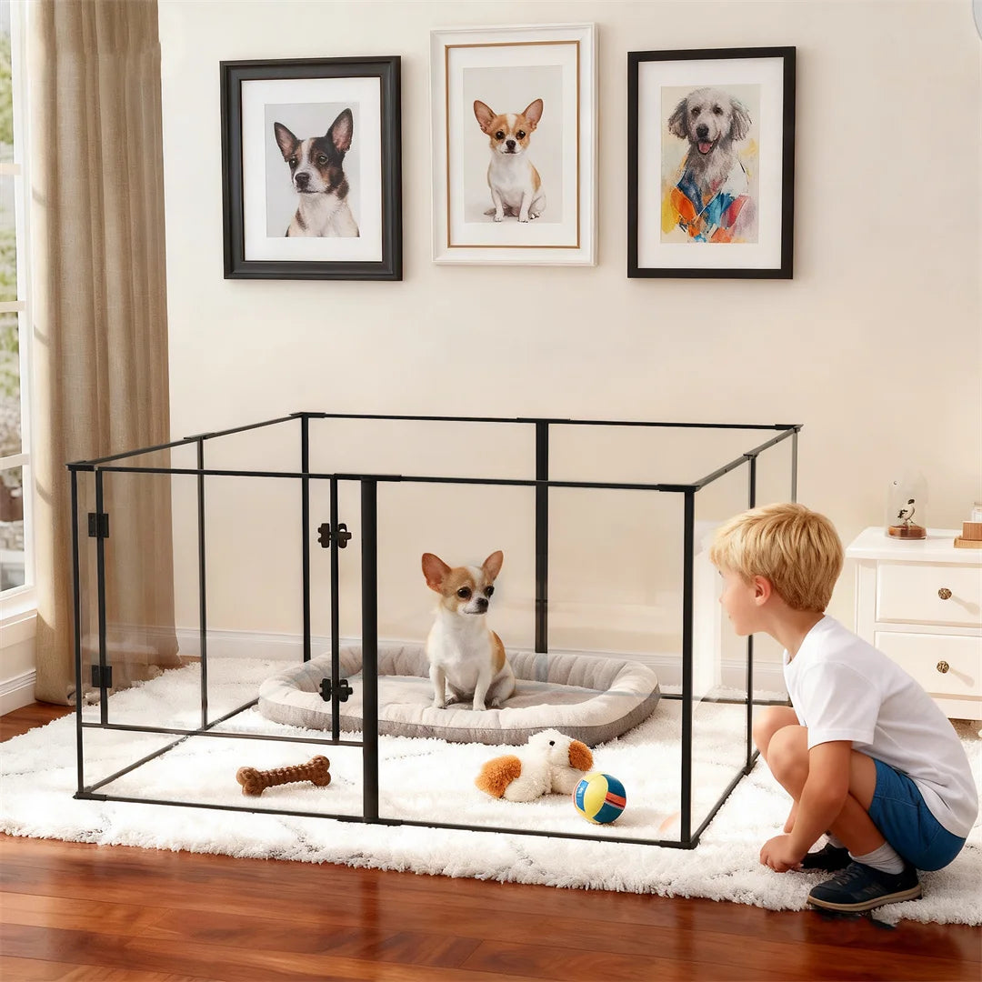 BINGOPAW 8 Panel Acrylic Dog Playpen Indoor Whelping Pen Box for Puppies Rabbits Small Animals