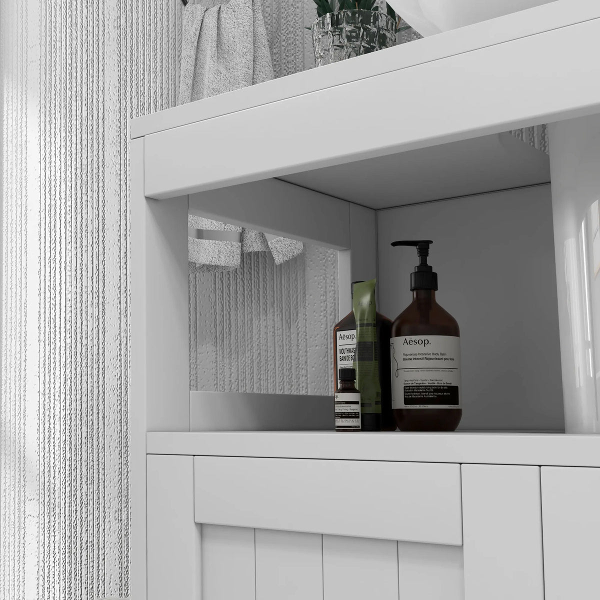Bathroom Pedestal Under-Sink Cabinet with Storage Shelves and Door, White
