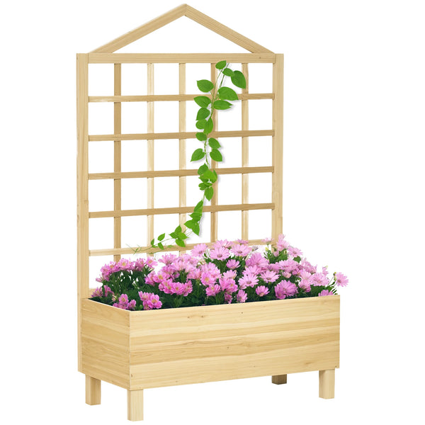 Wooden Planter with Trellis for Climbing Plants, Fir Wood Raised Bed, 90 x 43 x 150 cm