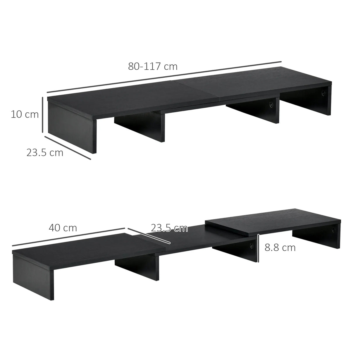 Dual Monitor Stand Riser with 3 Shelves, Adjustable Length and Angle, Black