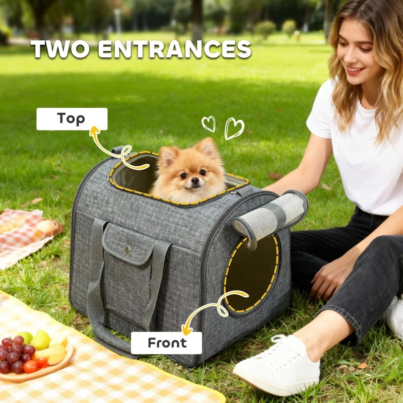 Soft Sided Cat Carrier Bag Foldable Pet Carrier with Shoulder Strap and Removable Mat Up to 10kg Dark Grey