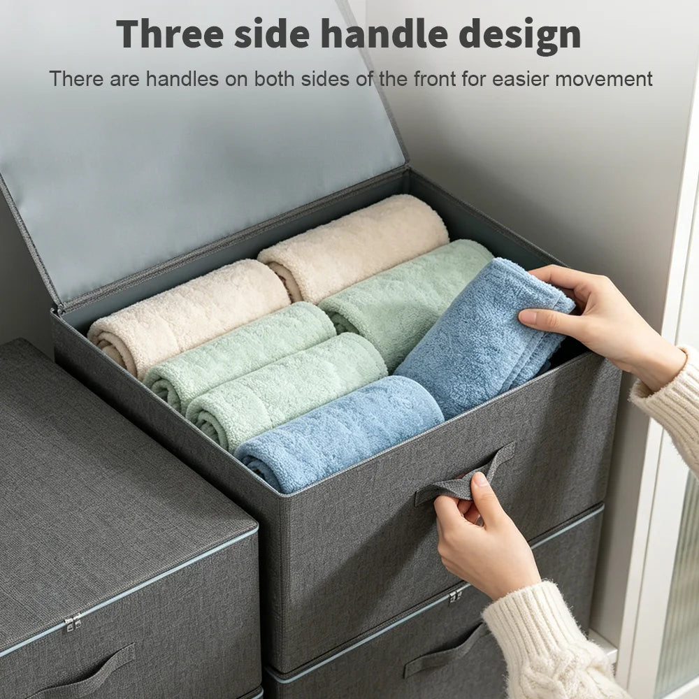 Set of 2 Storage Boxes with Lids 40L 45x35x26cm Double Ended Zip Foldable Stackable Nylon Organisers