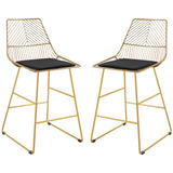 Set of 2 Modern Counter Height Bar Stools Wire Metal Frame with Velvet Cushion and Footrest for Kitchen and Dining