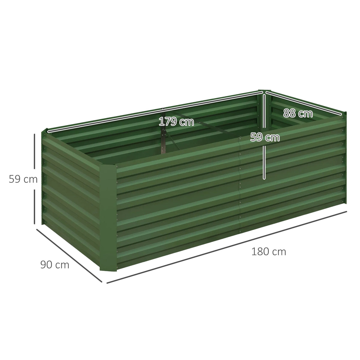 Galvanised Steel Outdoor Raised Bed with Reinforced Rods, Green