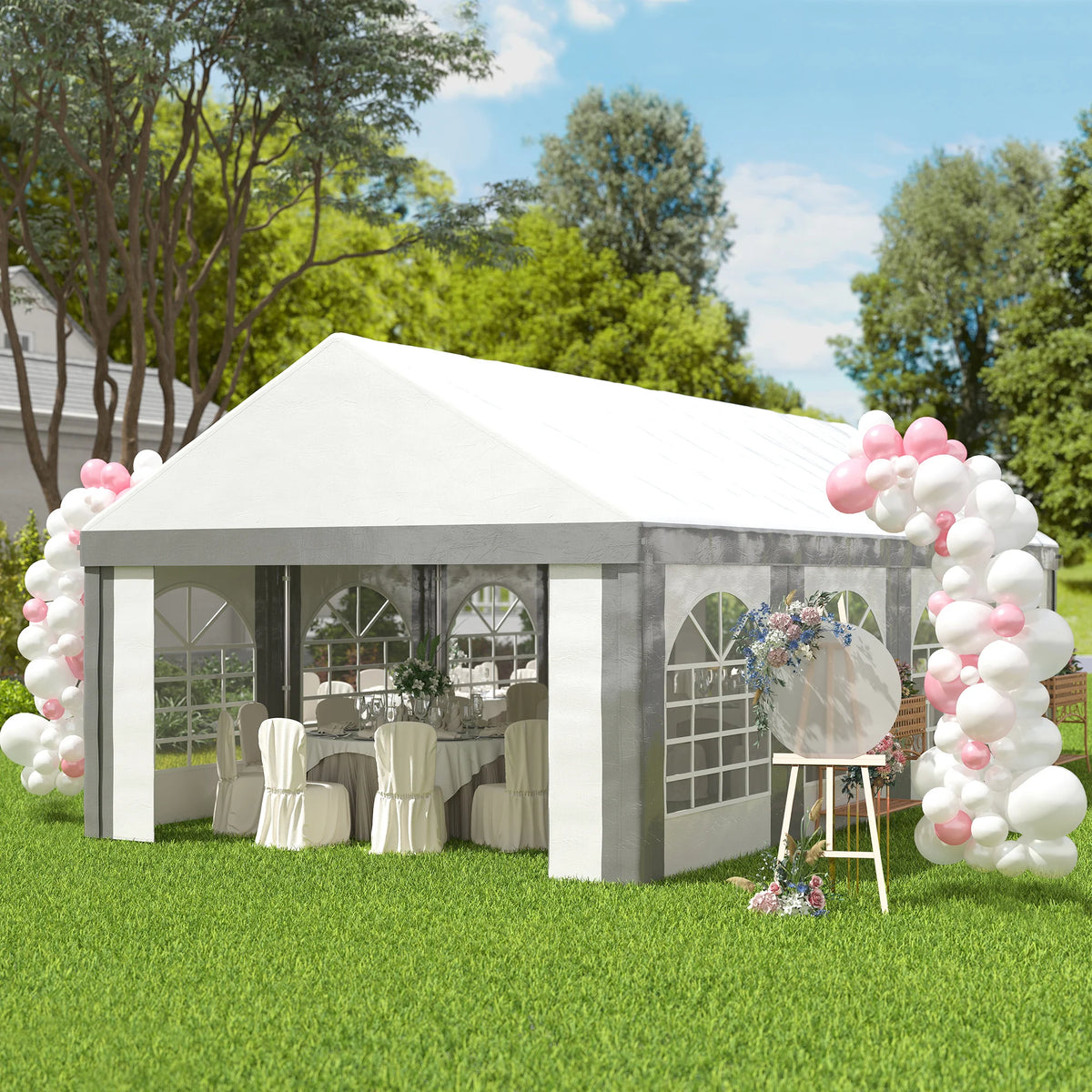 8 x 4m Party Tent Marquee with Removable Sides, Eight Windows and Double Doors