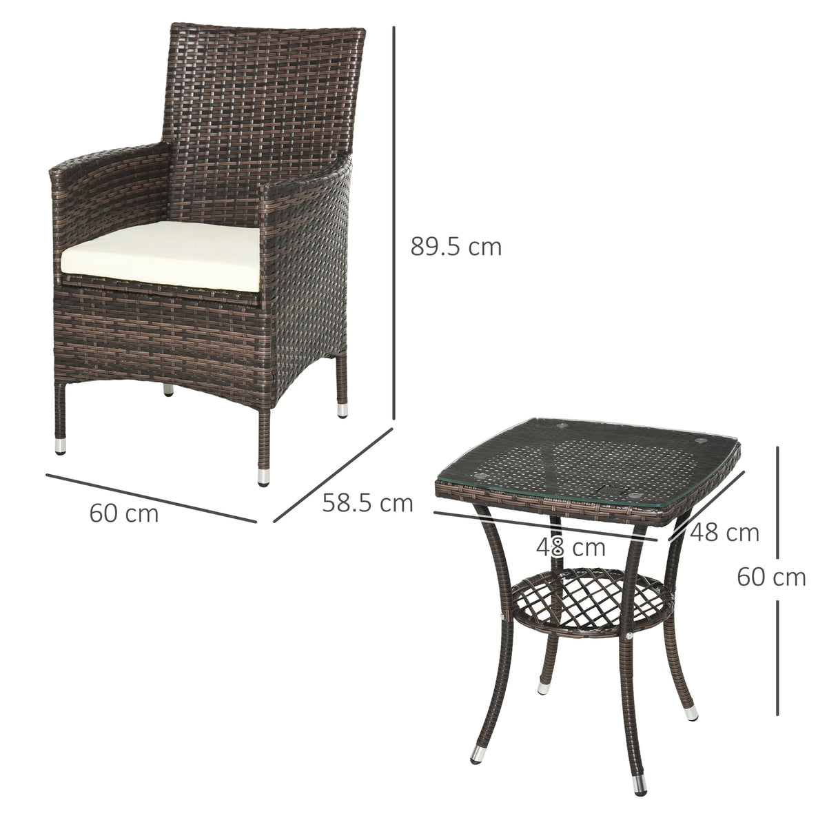 Rattan Bistro Set, Garden Chairs and Table, Patio Outdoor Furniture, Brown